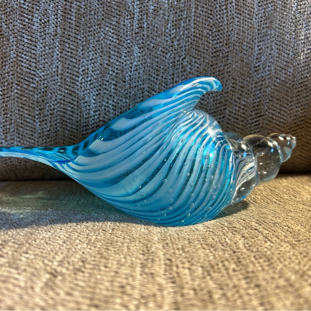 Blue Glass Conch Shell Art Piece